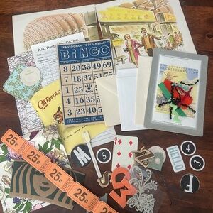 Junk Journal 100+ Piece Ephemera Lot – New/Vintage Paper, Trim, ABC/123, etc
